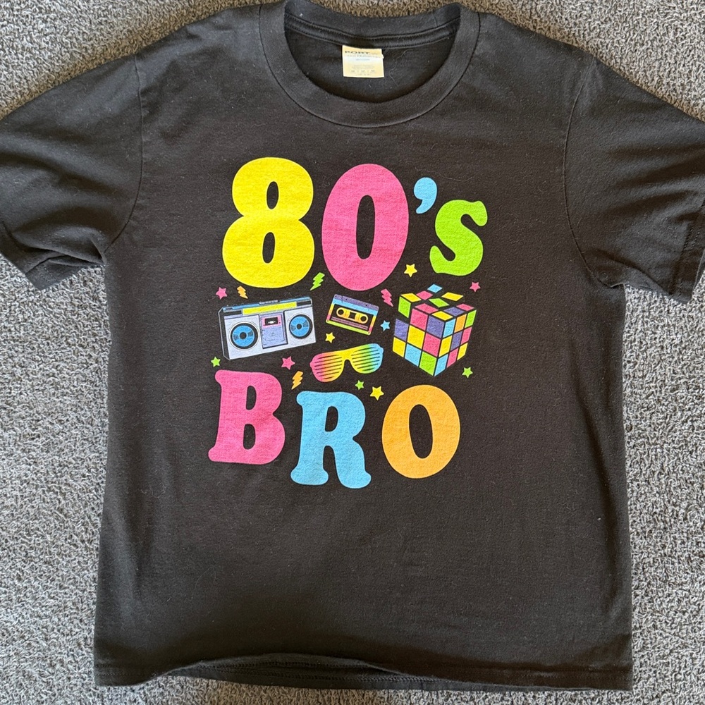 Youth Kids 80s Themed Party 80s Costume 80's Party tee T-Shirt, Black, Med